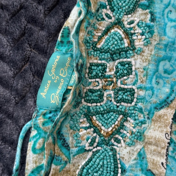 Antica Sartoria Boho Dress Aqua Green OS Bell Sleeve Beach Resort Travel - Picture 14 of 14